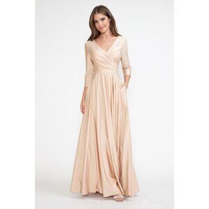 Clearance Champagne Flair A-Line Mother Of The Bride Dress 3/4 Sleeve Gown 5243